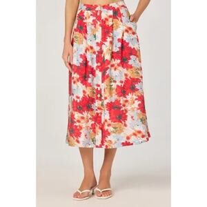 ASTR The Label Red Multi Floral Midi Skirt Size S